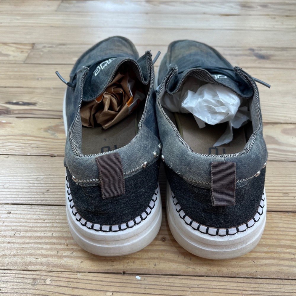 Hey Dude Wally Distressed Denim Studded Loafers womens 10 Grey Blue Slip On Shoe - Picture 6 of 10